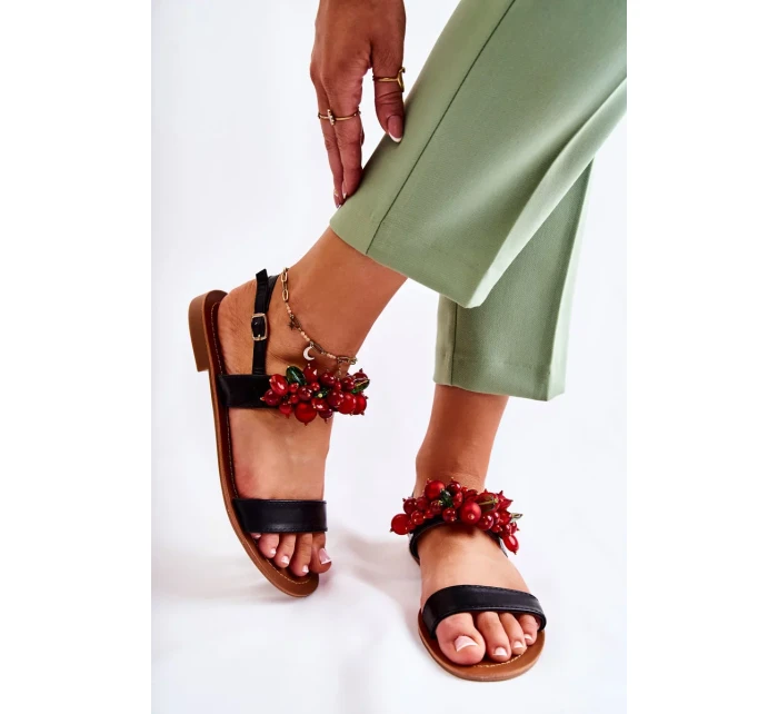 Módní sandály s korálky Černá Hally