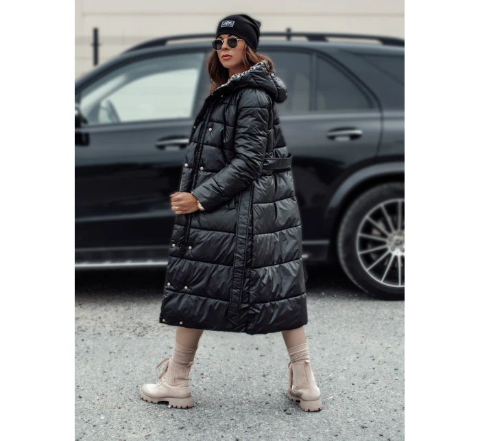 Dámska dlhá prešívaná bunda VELVETTI s kapucňou obojstranná čierna FashionStreet TY4654