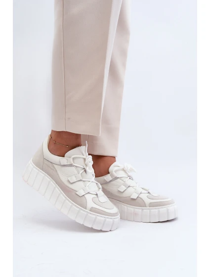 Dámské kožené sportovní boty na platformě model 21646406 světle béžové - Zazoo Dámské kožené sportovní boty na platformě model 21646406 světle béžové - Zazoo