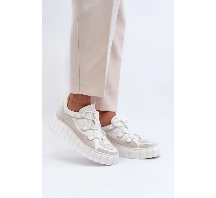 Dámské kožené sportovní boty na platformě model 21646406 světle béžové - Zazoo Dámské kožené sportovní boty na platformě model 21646406 světle béžové - Zazoo