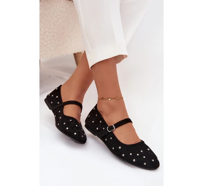 Zdobené dámské baleríny s páskem Černé model 21710849 - Boto