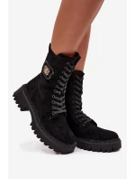 Botki Wokrery Damskie Z Ozdobnym Elementem Ocieplane Czarne Kalindra