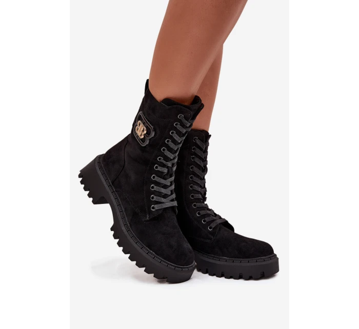 Botki Wokrery Damskie Z Ozdobnym Elementem Ocieplane Czarne Kalindra