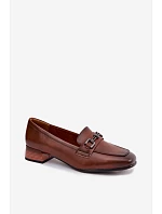 Kožené dámské polobotky na podpatku s ozdobou model 22069498 hnědé - VINCEZA