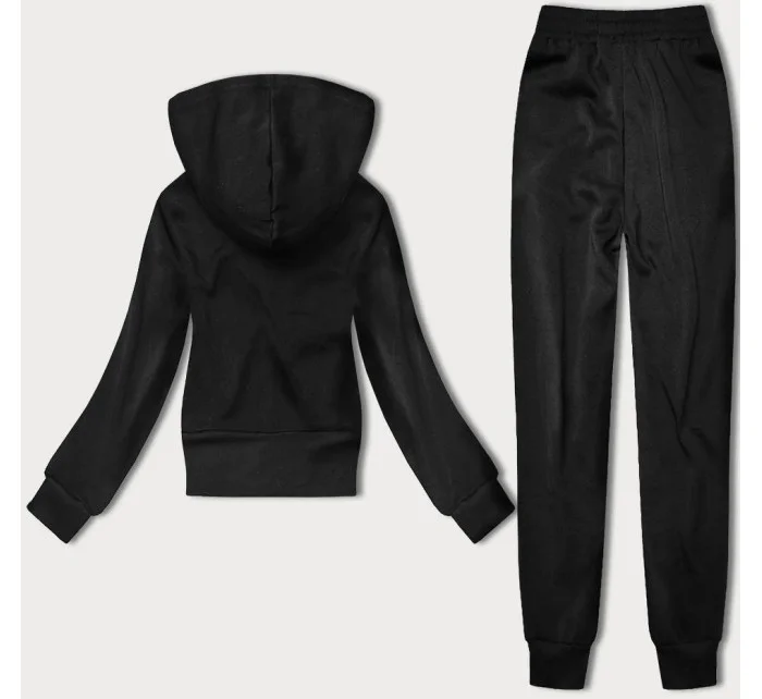 Čierno-biely dámsky teplákový komplet s ozdobnými pruhmi (KK0052)