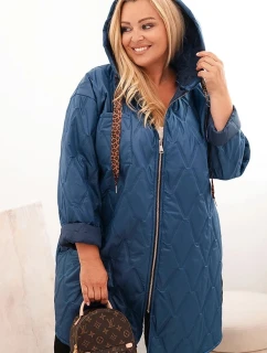 Dámska prešívaná bunda s kapucňou a džínsy HOPE Plus Size