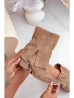 Zamszowe Botki Kowbojki Na Słupku Z Wywiniętą Cholewką Zazoo 3488 Beżowe