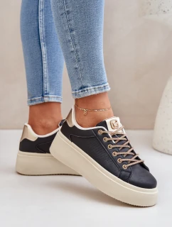 Sneakersy Na Platformie Z Ozdobnymi Sznurówkami Czarne Fonetha