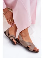 Kožené sandály na suchý zip tmavě béžové model 21694316 - Zazoo