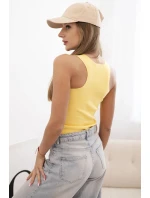 Dámská pruhovaná top s ramínky a ozdobnou nášivkou tmavě žlutá