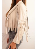 Dámská bunda z eko kůže s třásněmi v boho stylu béžová