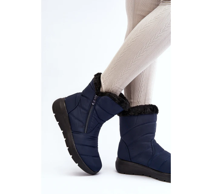 Dámské zimní boty na zip s kožešinou modré model 21644806 - Boto