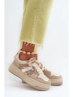 Dámské tenisky na platformě z ekokože béžové model 21657725 - Boto Dámské tenisky na platformě z ekokože béžové model 21657725 - Boto