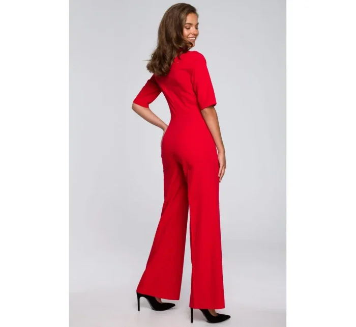 S243 Elegantný overal so zaväzovaním za krkom - červený