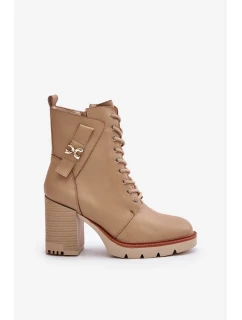Zateplené členkové topánky na podpätku so zlatými detailmi Beige Ivarisse