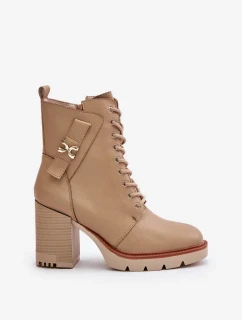 Zateplené členkové topánky na podpätku so zlatými detailmi Beige Ivarisse