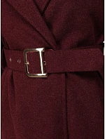 Elegantný dámsky kabát s výstrihom a opaskom v bordovej farbe, FashionStreet NY0786 Elegantný dámsky kabát s výstrihom a opaskom v bordovej farbe, FashionStreet NY0786