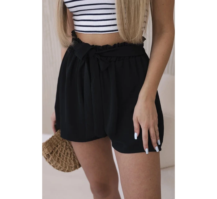 Viskózové šortky viazané v páse čierne