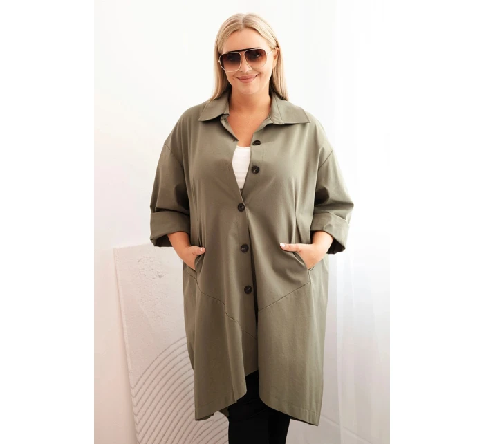 Dámska bunda Punto Plus Size s bavlnou a gombíkmi Khaki