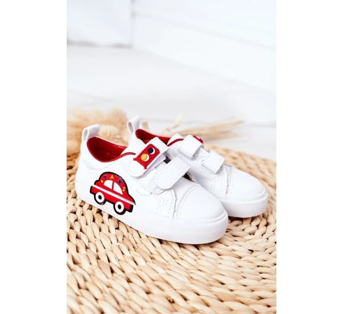 Dziecięce Trampki Na Rzepy Biało-Czerwone Taxi Dziecięce Trampki Na Rzepy Biało-Czerwone Taxi