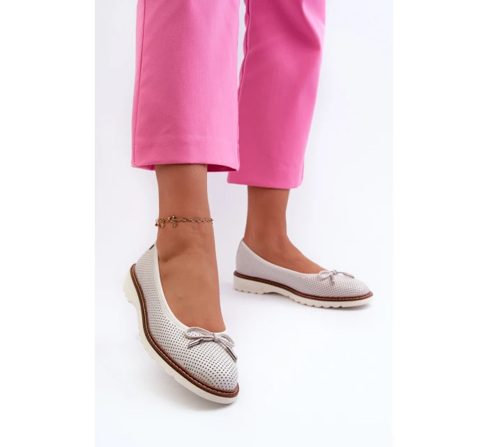 Ażurowe Baleriny Damskie Ze Skóry Naturalnej Maciejka P6509-11 Białe