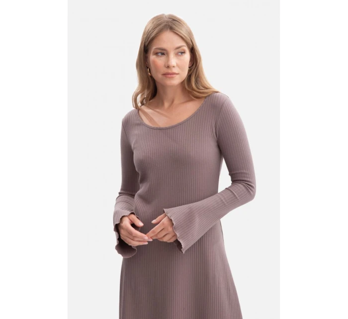 B308 Rebrované midi šaty - kakaové B308 Rebrované midi šaty - kakaové