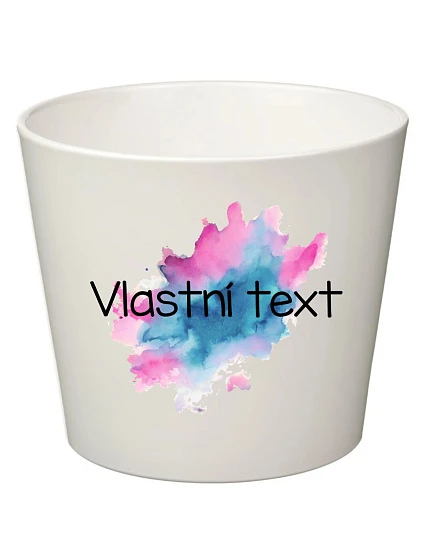 Bílý keramický květináč s akvarelovým otiskem - velký