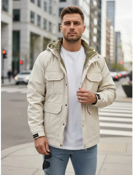 Pánska prechodná bunda s kapucňou biela FashionStreet TX5134