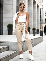 Jeansy damskie mom fit z wysokim stanem beżowe model 22092268 - FashionStreet