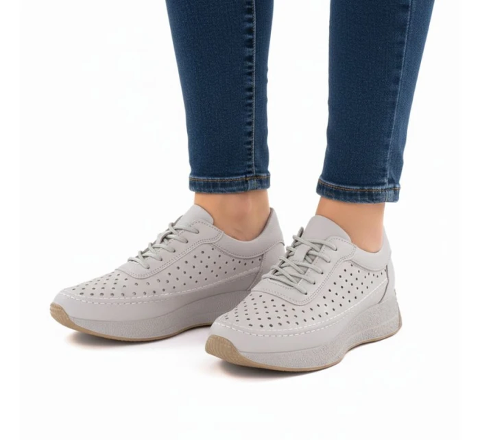 Sergio Leone SP013 dámske kožené šnurovacie čižmy v sivej farbe