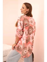 Dámske bavlnené tričko s 3/4 rukávmi s gombíkom a vreckom malinová