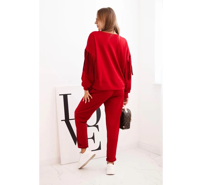 Dámska maslová súprava s lemovaním na rukávoch bordová