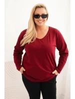 Dámská blůza Plus Size s výstřihem do V a dlouhým rukávem bordó Dámská blůza Plus Size s výstřihem do V a dlouhým rukávem bordó