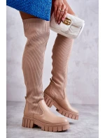 Wysokie Damskie Kozaki Za Kolano Beżowe Austin