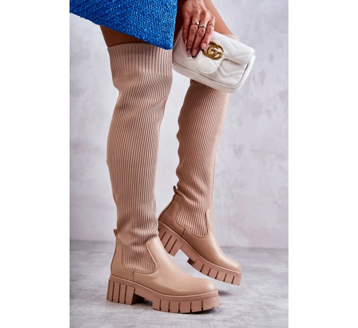Wysokie Damskie Kozaki Za Kolano Beżowe Austin
