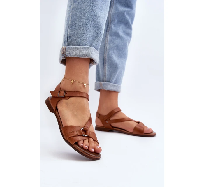 Zazoo 40182 Skórzane Sandały Damskie Brązowe