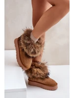 Skórzane Śniegowce Na Platformie Z Futerkiem Camel Avirisa