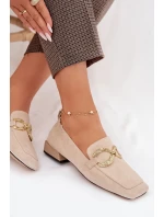 Dámské mokasíny z pravé kůže se zlatým detailem D&A Béžové model 22031885 - S.Barski