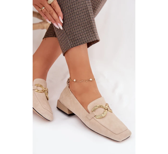 Dámské mokasíny z pravé kůže se zlatým detailem D&A Béžové model 22031885 - S.Barski