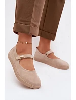 Kožené semišové baleríny Barefoot s páskem Zazoo 10206 béžové