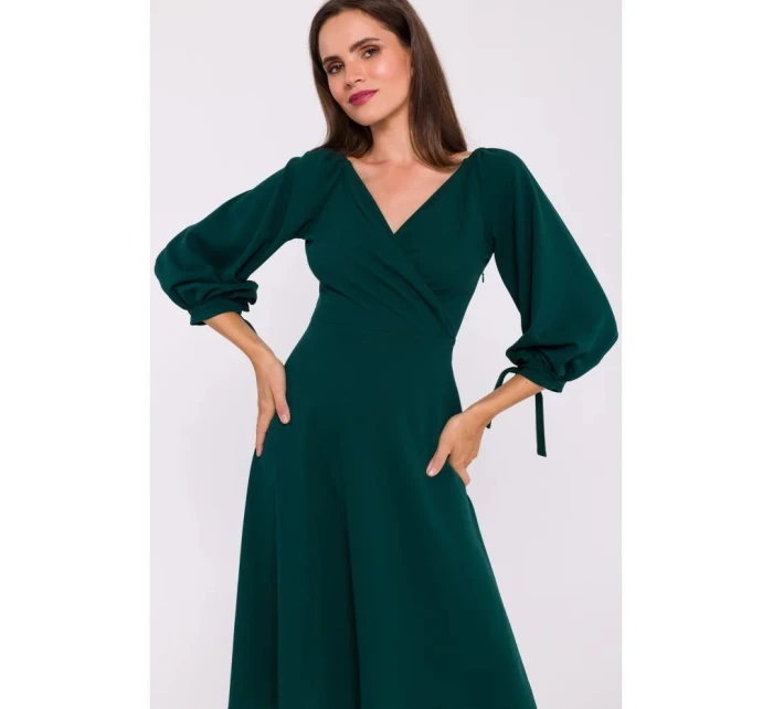 Šaty s rozšírenými rukávmi S383 zelené - Stylove