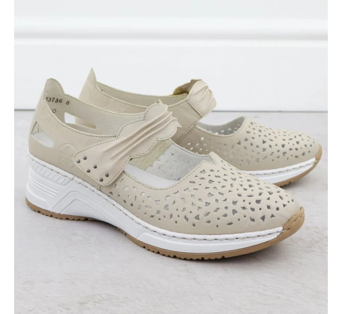 Skórzane na beżowe model 22033926 - Rieker Skórzane na beżowe model 22033926 - Rieker