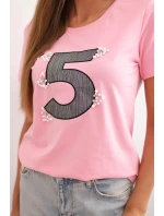 Dámská blůza s krátkým rukávem a nášivkou s perličkami světle růžová