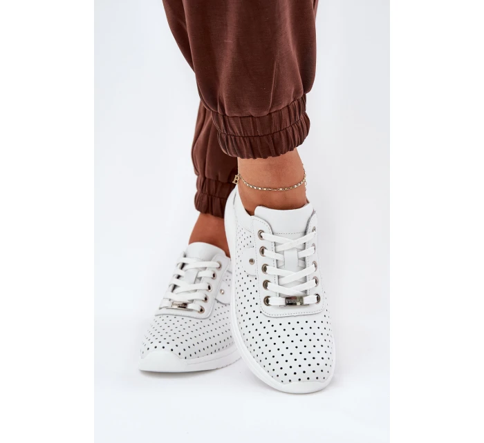 Damskie Skórzane Buty Sportowe Vinceza 79532 Białe