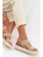 Kožené semišové sandály s ozdobou D&A CR61-3067 Béžové