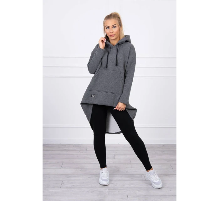 Zateplená mikina s dlouhými zády a kapucí v grafitové barvě Zateplená mikina s dlouhými zády a kapucí v grafitové barvě