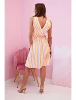 Dámske bavlnené šaty s farebnými pruhmi v neónovej oranžovej farbe