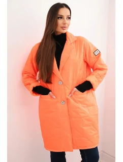 Dámske Plus veľkosť prešívaná bunda s ozdobnými gombíkmi a golierom Neon Orange