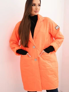 Dámská bunda Plus Size prošívaná s ozdobnými knoflíky a límcem neonově oranžová
