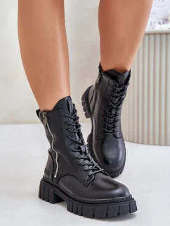 Ocieplane Botki Workery Damskie Z Eko Skóry Big Star MM274578 Czarne